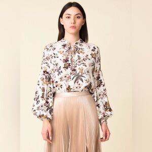 A.L.C. Ty Floral 100% Silk Print Split Neck Blouse Size 2
